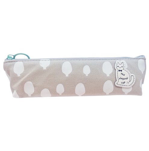 Estuche gris arbolitos con gatito kawaii