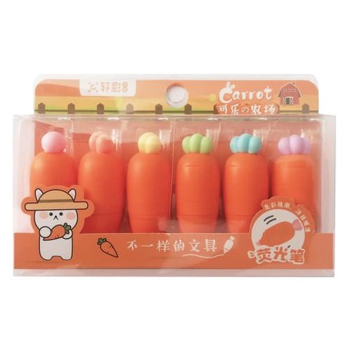 Set mini destacadores zanahoria 6 colores kawaii