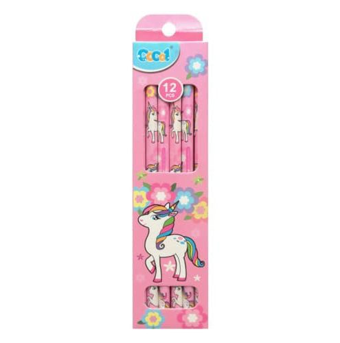 Set 12 lápices grafito con goma diseño unicornio rosado kawaii